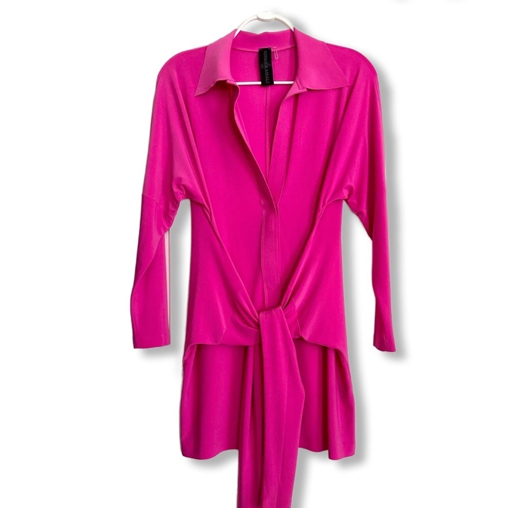 Norma Kamali Tie Front NK Shirt Mini Dress Orchid Pink XL - Picture 4 of 4